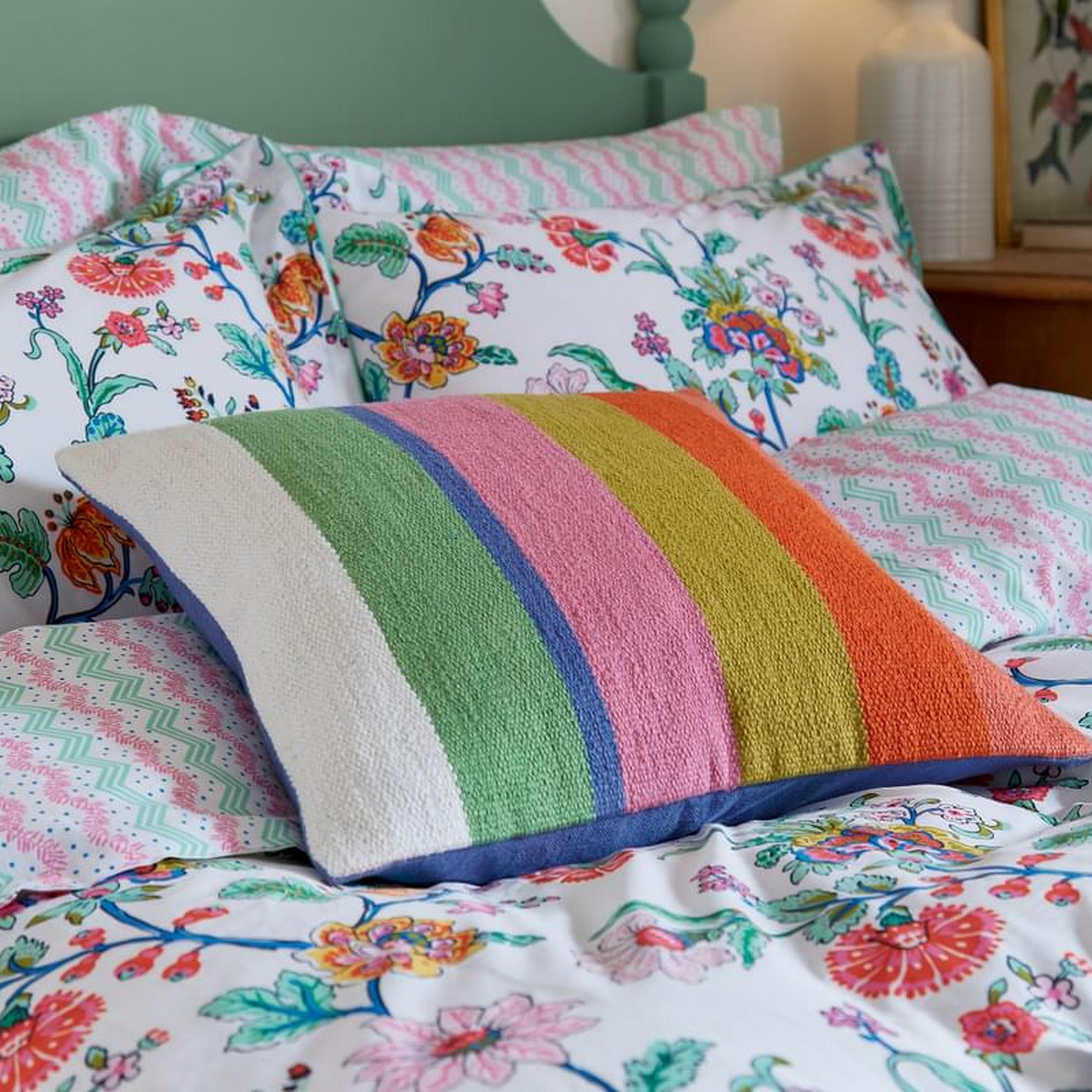 Indienne Floral Stripe Cushion By Joules In Multi